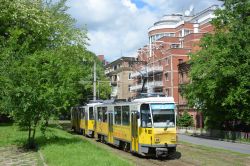 Straßenbahn Dnipro Tram CKD Tatra T6A2 aus Berlin am Park Shevchenko